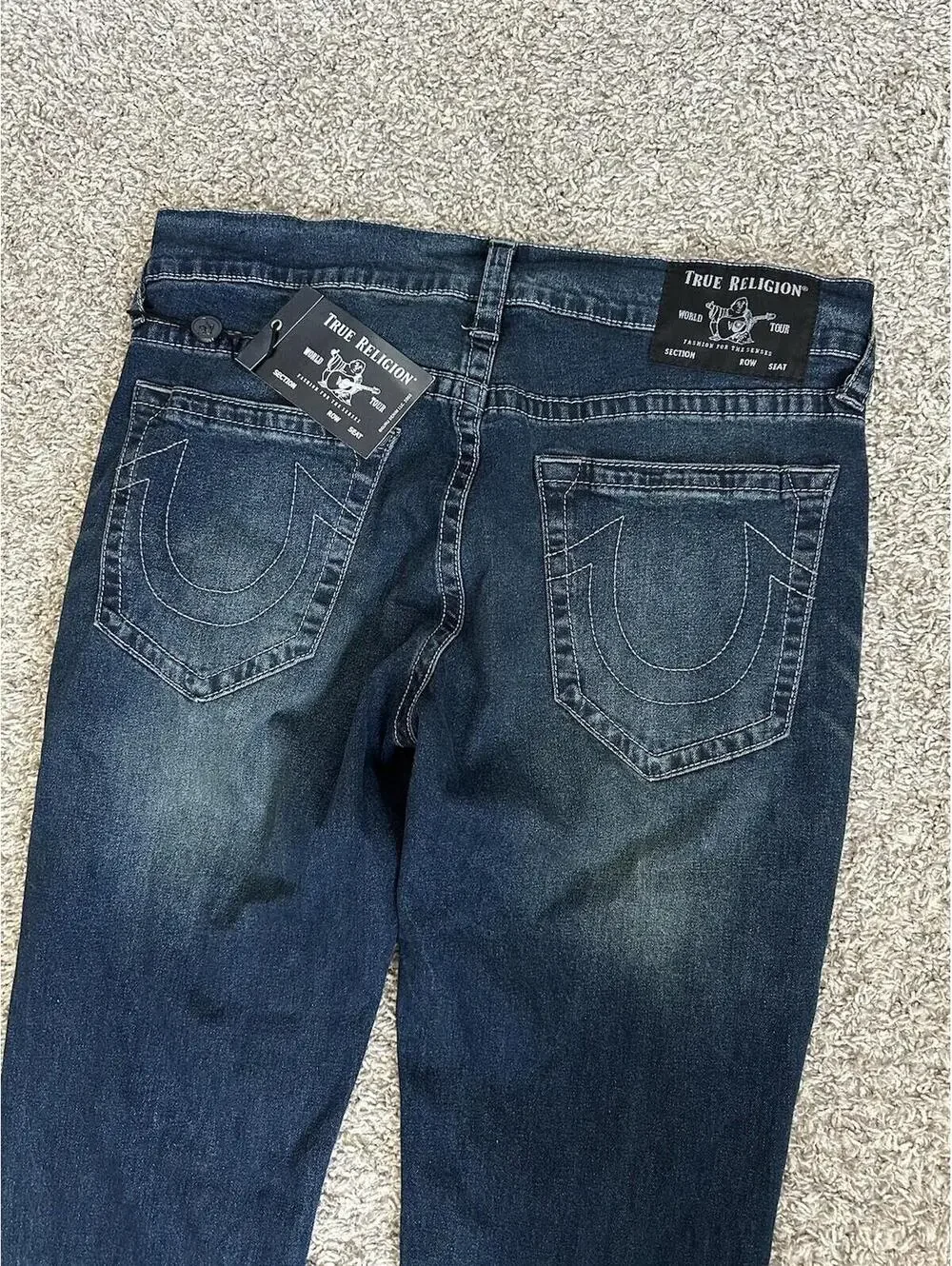 NEW True Religion Rocco Jeans Men's Blue Denim Pants Relaxed Skinny Size 34x32